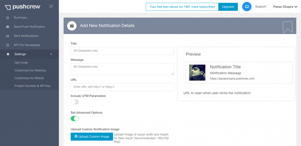 pushcrew dashboard