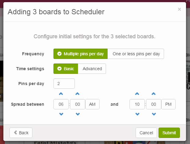 boardbooster scheduling settings