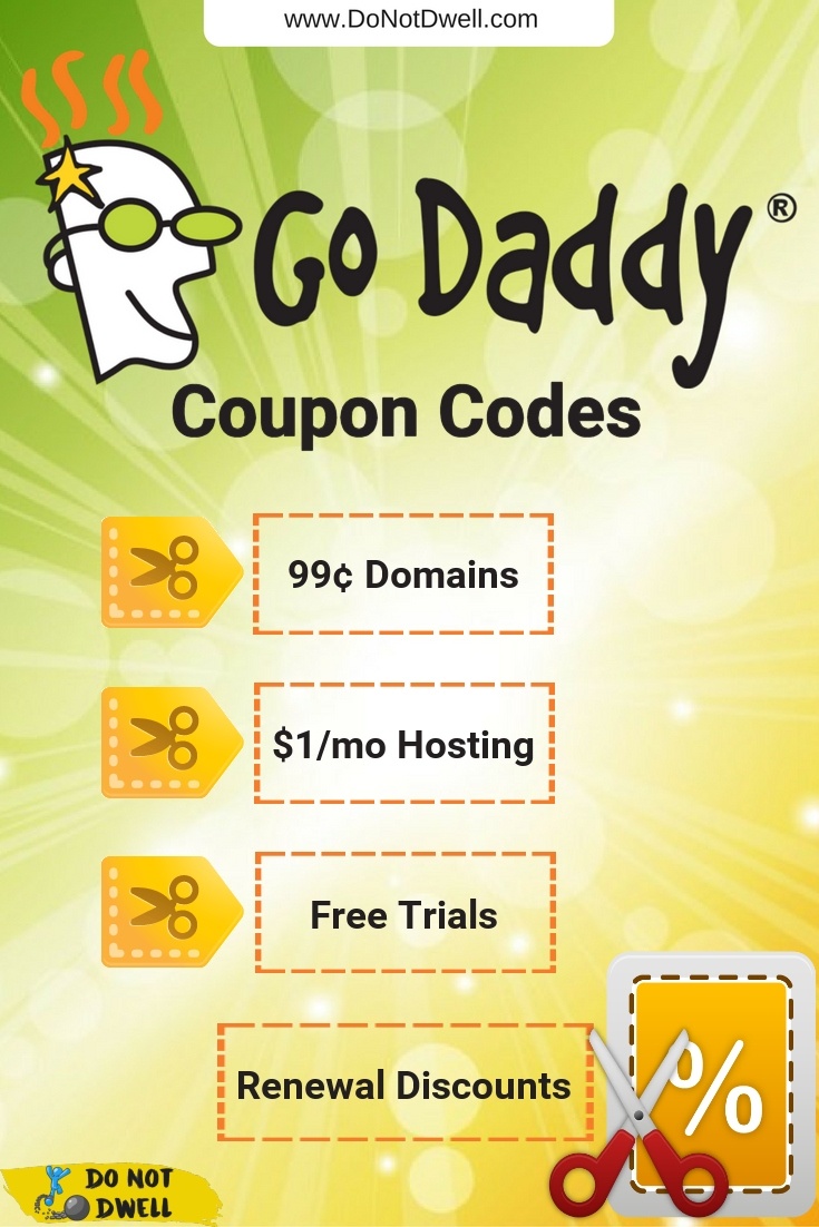 With a GoDaddy coupon code you can get web hosting for as low as $1 and 99¢ promos for domains. Renewal discounts also available!