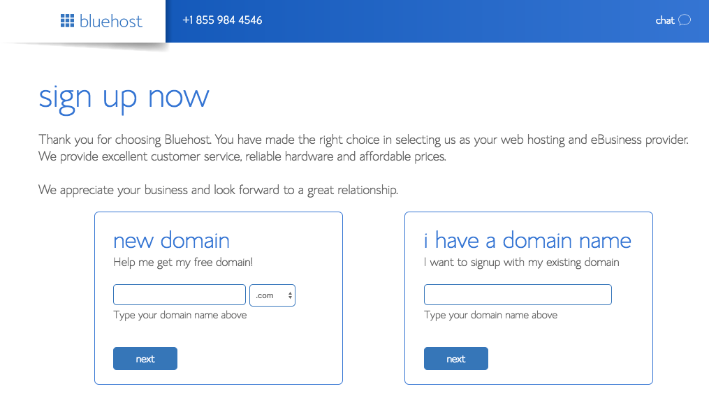 bluehost domain selection